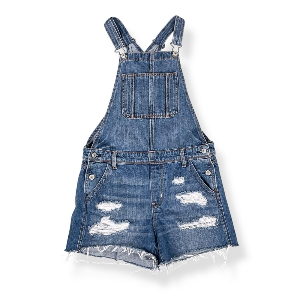 American Eagle Shortall‎ Women Small Blue Denim Distressed Tomgirl Overall EUC